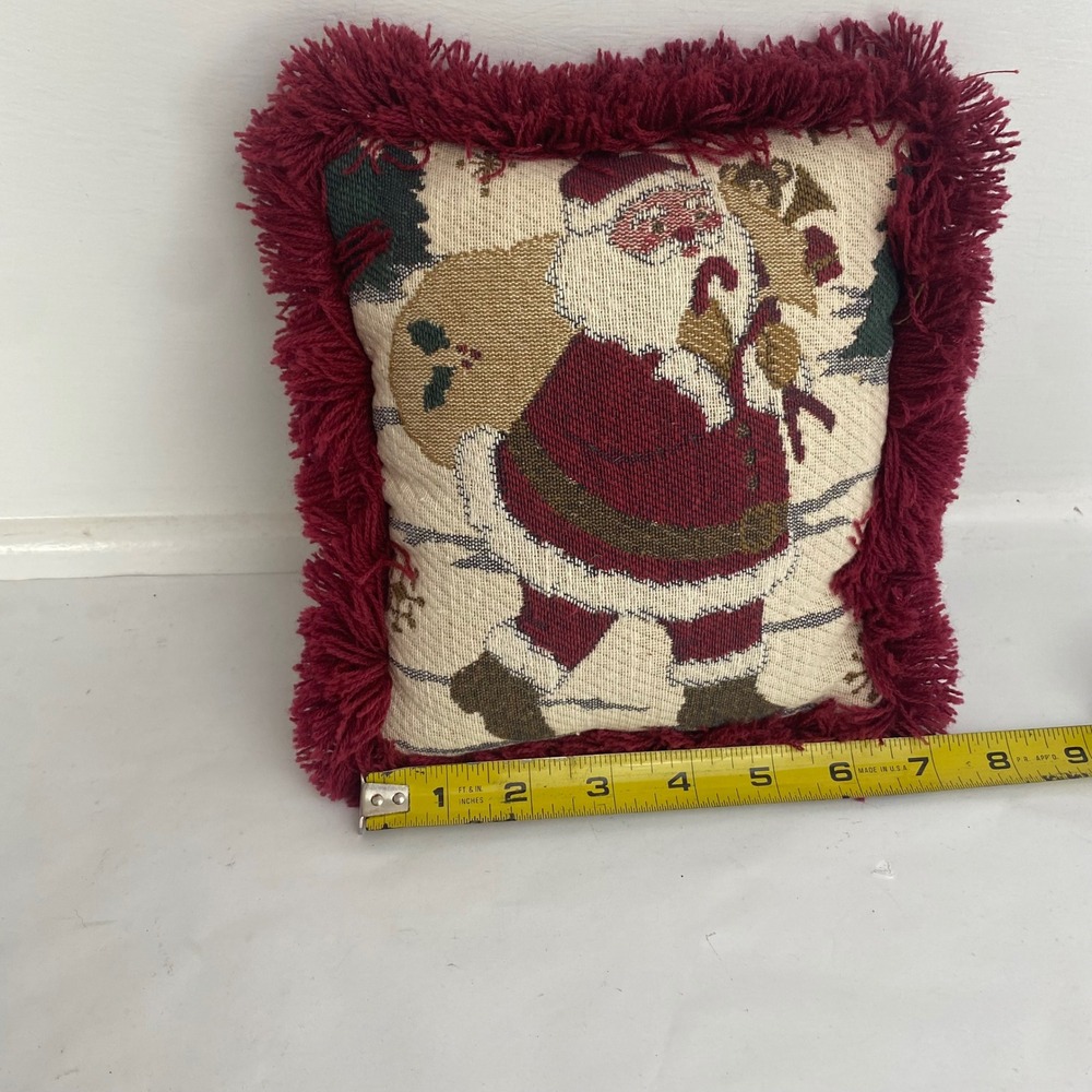 Riverdale Christmas Santa Claus Tapestry Throw Pillow Burgundy Fringe - Picture 2 of 6